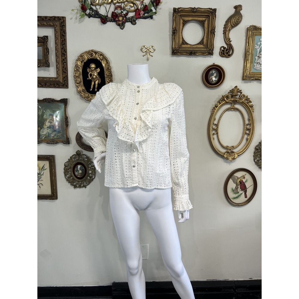 Warm White Cotton Eyelet Ruffle Blouse 1
